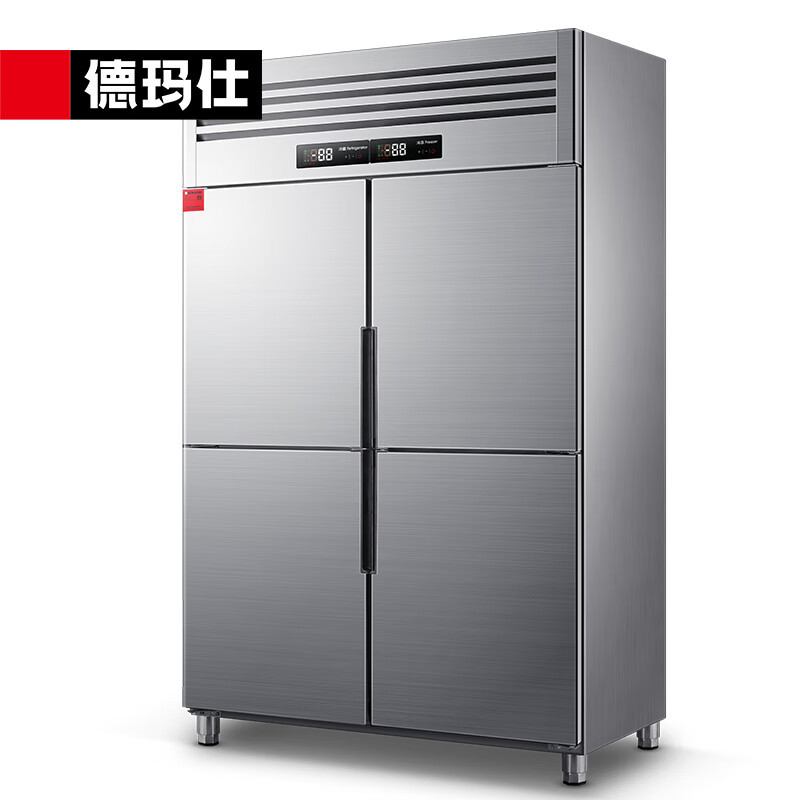 Tủ lạnh bảo quản thực phẩm tươi sống Demax, 4 cửa, chất liệu thép không gỉ, ngăn đá 900L sử dụng ống đồng làm lạnh nhanh, dùng cho thương mại.