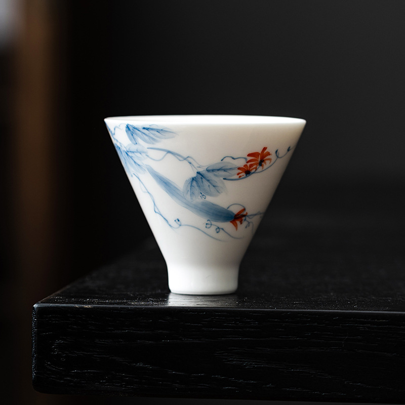 Dehua vẽ tay mũ mướp cốc uống trà cốc uống trà đồ gia dụng cốc chủ nhân sứ trắng cốc đơn bộ trà Kung Fu cốc trà