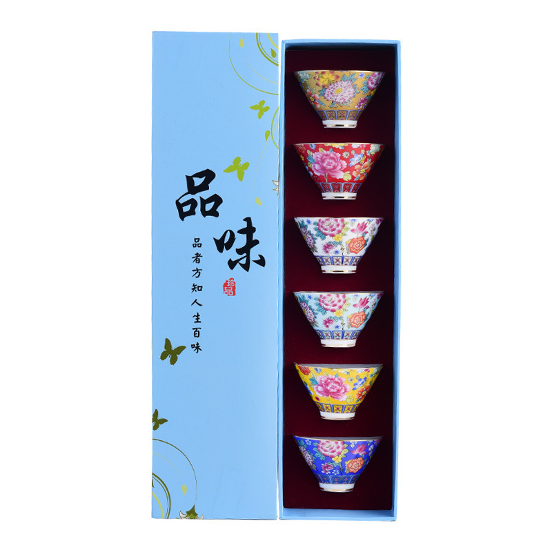 Cốc trà gốm sứ tráng men, cốc chủ nhân, cốc đơn, bộ trà trắng xanh, cốc trà trăm hoa, cốc trà Kung Fu, bộ trà, hộp quà