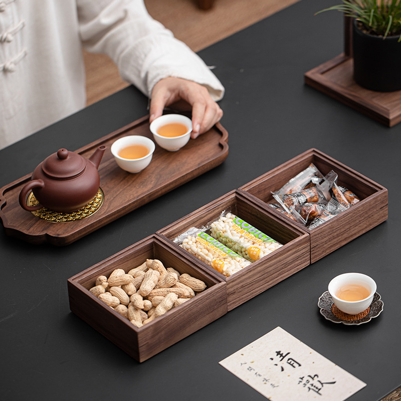 Hộp đựng đồ uống giải khát bằng gỗ óc chó Giỏ đựng trà trái cây kiểu Trung Quốc cổ điển Hộp đựng trà cầm tay Phụ kiện bộ trà Kung Fu