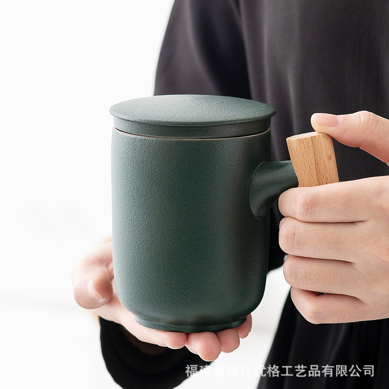 Tách Trà Tách trà Cốc pha trà gốm sứ mờ gia dụng văn phòng tay cầm bằng gỗ cốc có nắp lọc cá nhân có thể tùy chỉnh