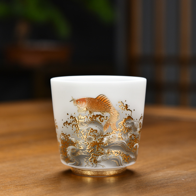 Cốc trà Kung Fu bằng sứ trắng ngọc cừu cốc chủ nhân cốc chuyên dụng cá nhân cốc trà nam cốc đơn cốc trà gốm sứ cao cấp