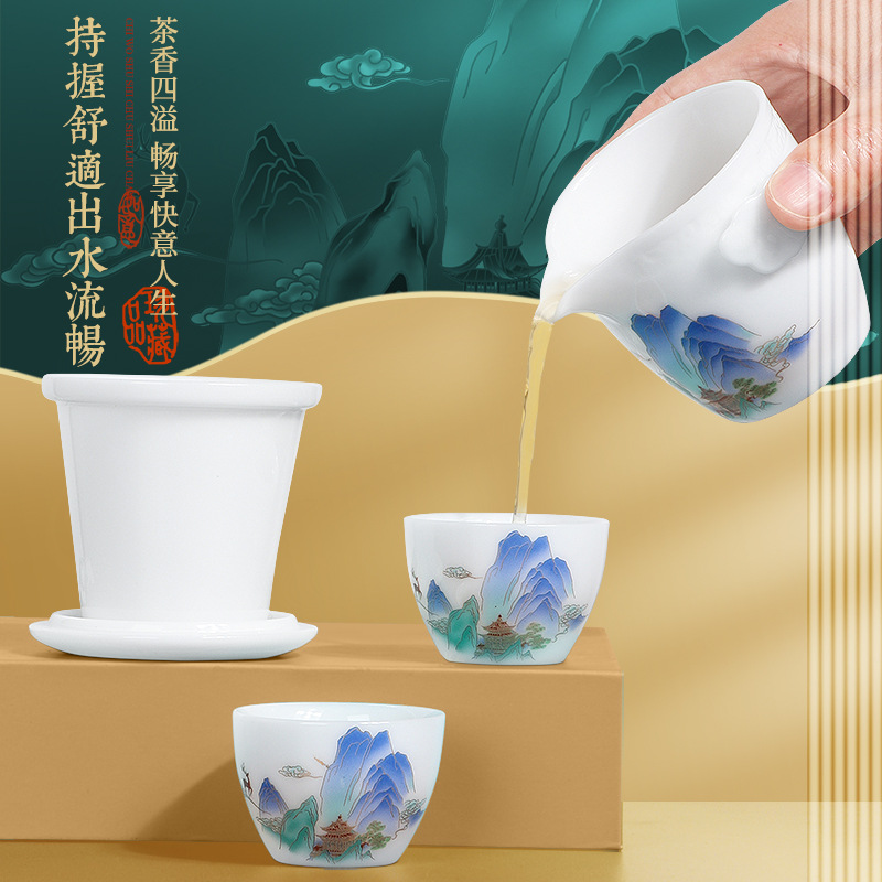 Bộ trà du lịch di động Bộ đồ du lịch đá ngọc Sứ du lịch ngoài trời một bình Hai cốc cốc nhanh Túi đựng đồ xách tay