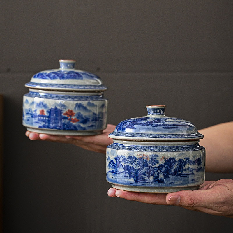 Bình trà Jingdezhen, bình kín, sứ trắng xanh, bình bảo quản Gốm sứ cao cấp chống ẩm, kho trà xanh giá trị cao