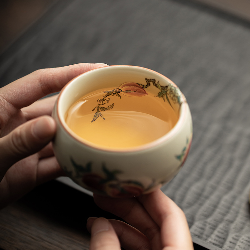 Cốc La Hán chín đào lò Ru cổ cốc gia chủ cốc gốm sứ cốc trà có thể nâng cốc uống trà cổ điển kiểu Trung Quốc