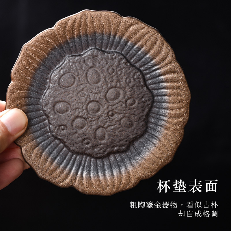 Lót cốc tráng men mạ vàng cổ điển kiểu Nhật, lót ly trà, lót cách nhiệt, lót trà, lót chống trượt gia dụng bằng gốm thô, phụ kiện Bộ trà Kung Fu