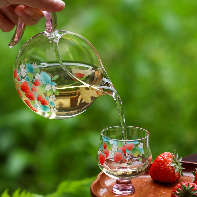 Bộ tách trà trong suốt BoroSilicate cao cấp Nhật Bản không nóng tay Bộ trà Kung Fu đơn cốc thủy tinh dày