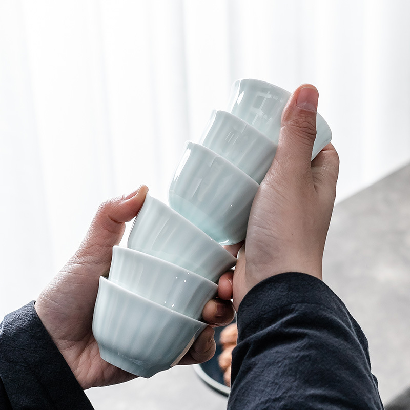 Cánh hoa gốm sứ Oyantang men ngọc sứ trắng cốc chủ nhân cốc Bộ trà Kung Fu cốc đơn cốc trà dọc