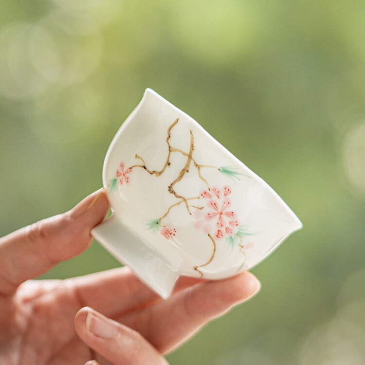 Loại băng vẽ tay hoa đào mỡ cừu ngọc cốc sứ cốc đơn gia dụng cốc chủ nhân chuyên dụng cá nhân cốc trà gốm sứ