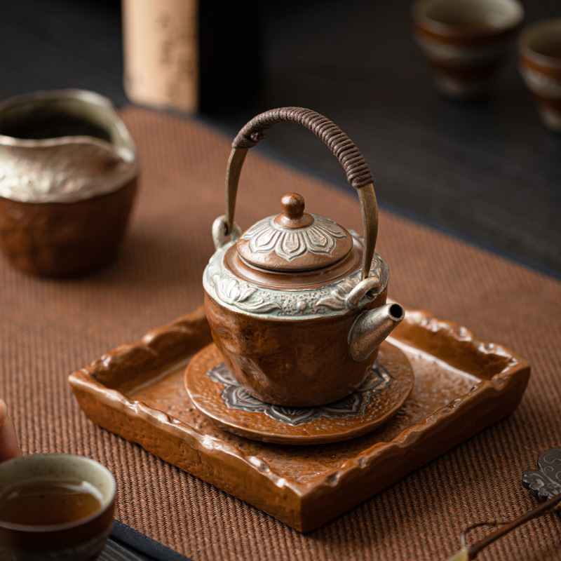 Bộ ấm trà bằng đất sét đá cổ mạ bạc cổ kính bộ ấm trà bộ dụng cụ pha trà kiểu Trung Quốc gia dụng ấm trà chùm nâng quà tặng doanh nghiệp
