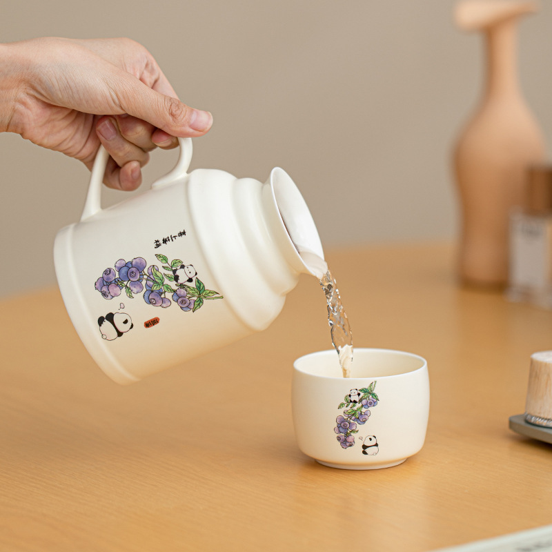 Ấm đun nước bằng gốm kiểu Trung Quốc dùng trong gia đình, ấm đun nước nhỏ cầm tay dành cho một người, thiết kế cổ điển Trung Quốc với tách trà để pha trà.