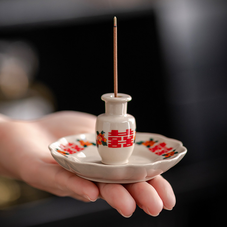 Lư hương gốm sứ gia dụng đám cưới đôi hạnh phúc sợi dây đế cắm hương để bàn trong nhà lư hương hoài cổ
