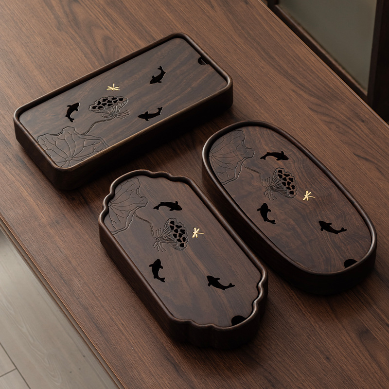 Khay trà gỗ óc chó ưa thích khay trà pha khô loại nhỏ gia dụng bán buôn đơn giản