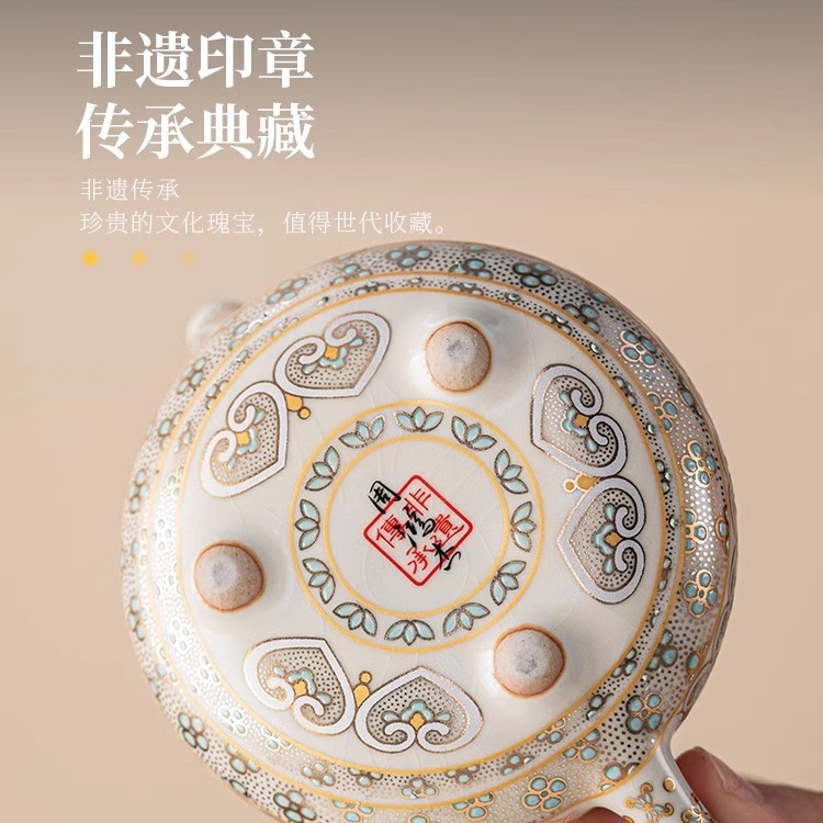Bộ ấm trà lò nung mạ bạc văn hóa và sáng tạo Deding Đôn Hoàng