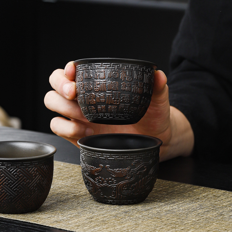 Cốc trà gốm tím cao cấp cốc chủ nhân cốc đơn lớn chống bỏng bộ trà công phu cát tím thủ công bán buôn cốc trà