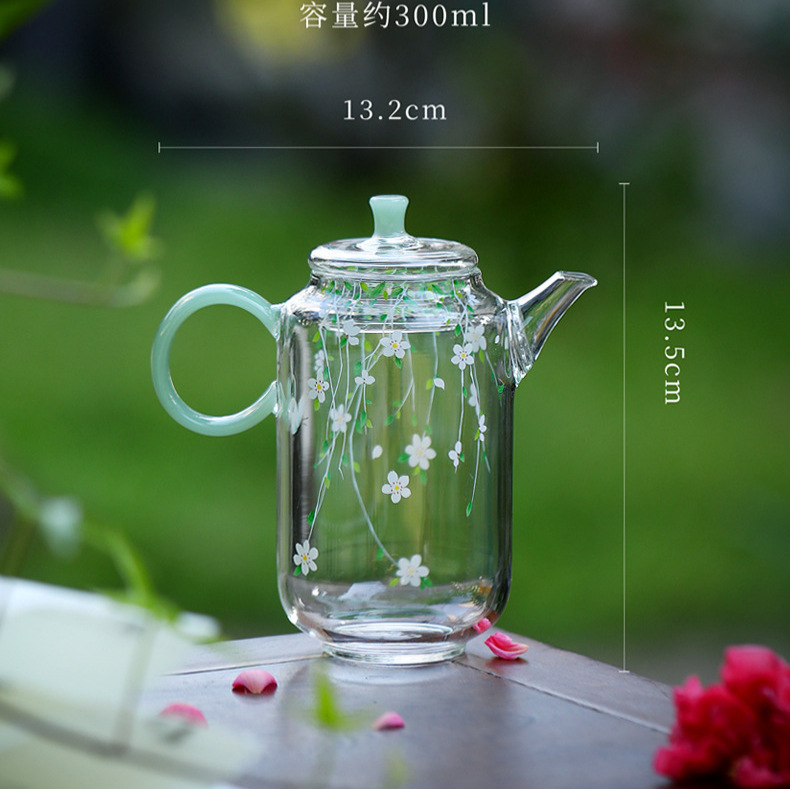 Ấm trà đặc biệt trà xanh mùa xuân có bộ lọc, ấm trà nhỏ thủy tinh borosilicate chịu nhiệt độ cao, bộ trà nhỏ tươi đơn nồi