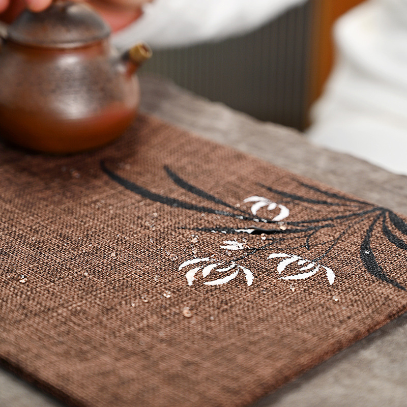 Thảm trà không thấm nước, vải dệt thiền, trà đạo kiểu Nhật, thảm trà hoa lan vẽ tay, thảm cách nhiệt pha trà