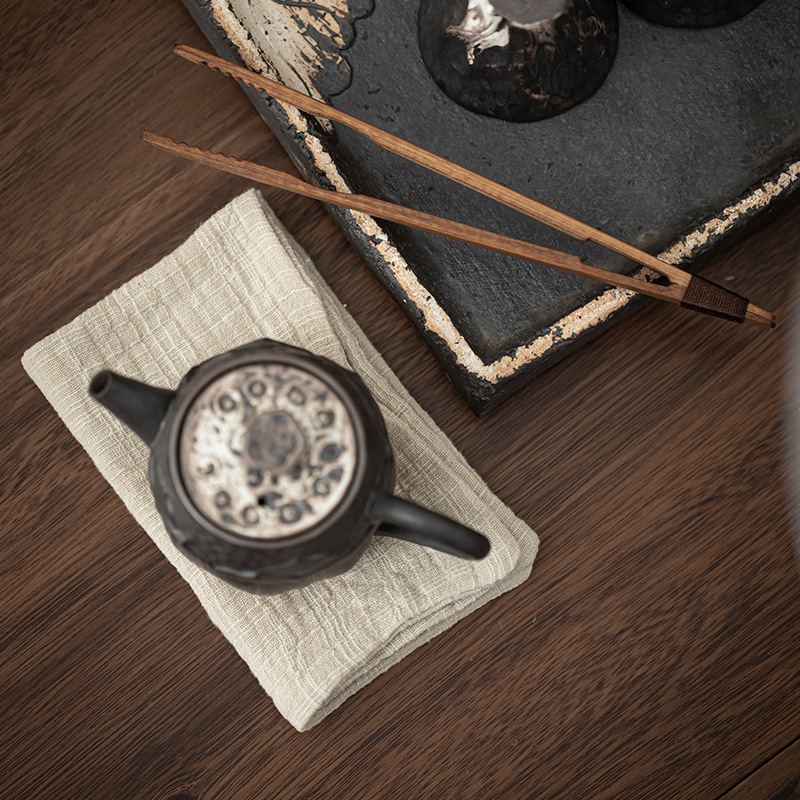 Bộ trà gia dụng Bộ hai chiếc khăn trà kẹp trà kết hợp khăn trà cotton lanh thấm nước dày kẹp trà tre phụ kiện trà đạo