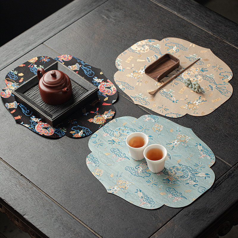 Phong cách Trung Quốc mới thiền hoàng đạo rồng bàn bong bóng khô jacquard thêu gấm bàn ghế bàn bàn bàn bong bóng khô tấm lót cốc tấm trà