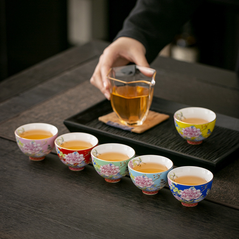 Cốc trà tráng men, bộ trà gốm sứ, dụng cụ trà Kung Fu hoa nướng cung đình, bộ tách trà đơn, hộp quà