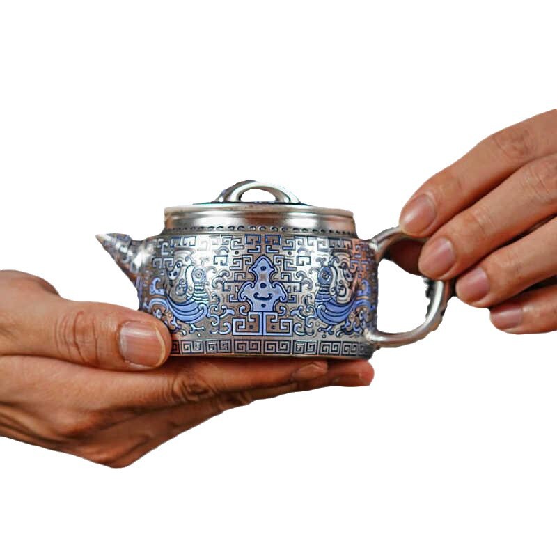 Bình bạc hình rồng sai màu vàng bạc, bình ngói Hán, bộ trà Kung Fu, một bình hai cốc, hộp quà, ấm pha trà mạ bạc cao cấp