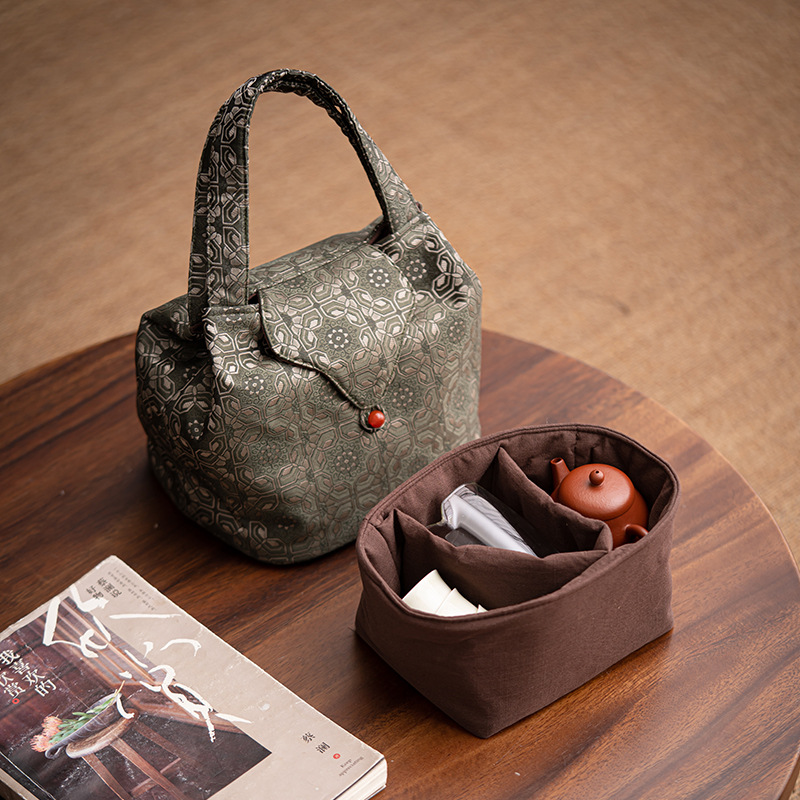 Nhóm thổ cẩm hoa văn Túi đựng trà Bộ trà Túi đựng trà Xách Tay Du Lịch Ngoài Trời uống trà đồ trà DỆT THỔ CẨM thủ công cổ điển