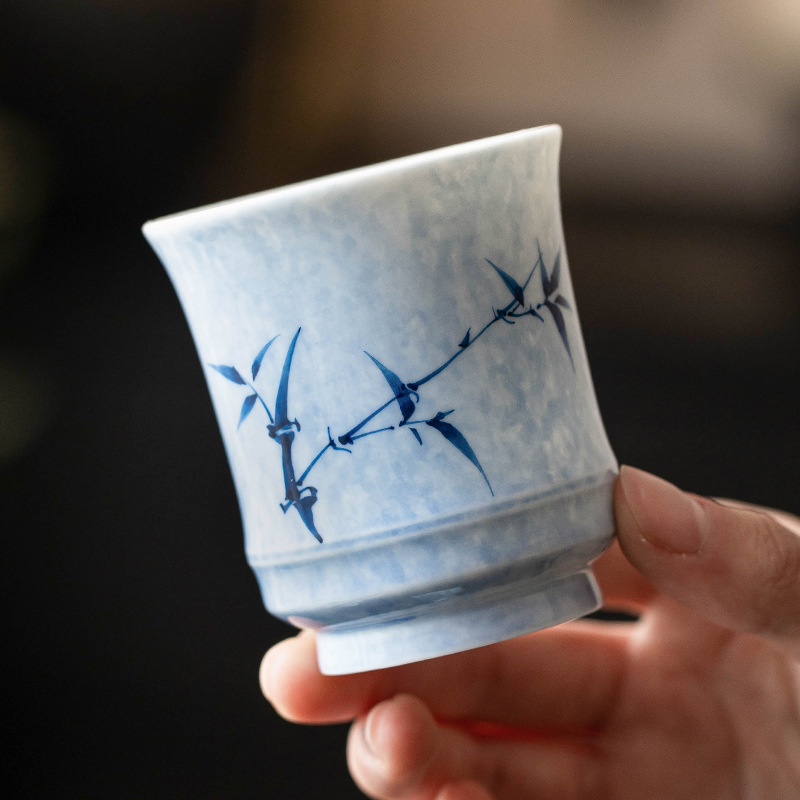 Cốc chủ nhân bằng tre mực vẽ tay cốc đơn cốc tre xám thực vật cốc trà lớn gốm sứ gia dụng cốc uống trà uống trà cá nhân