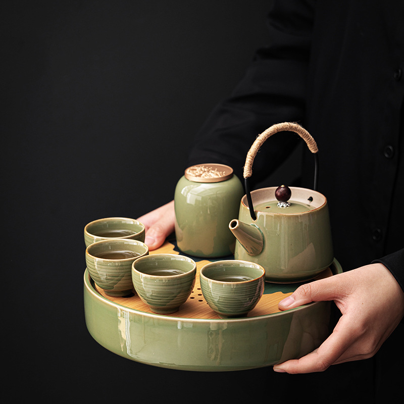 Bộ ấm trà Kung Fu cao cấp ấm trà phục vụ khách phòng khách đơn giản chén trà khay trà bộ dụng cụ pha trà gốm sứ gia dụng