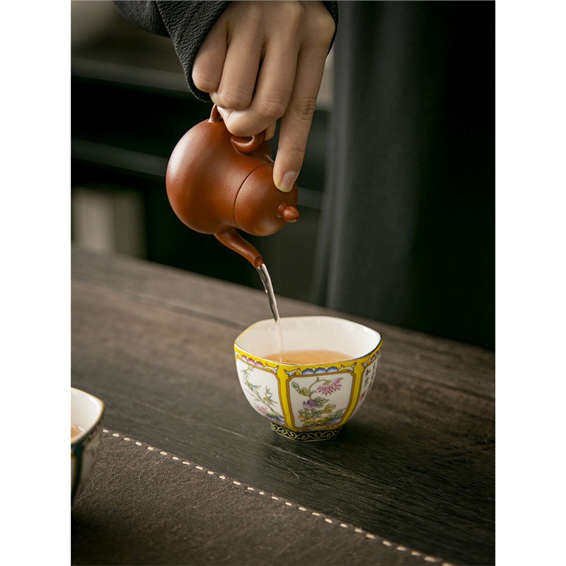 Cốc chủ nhân gốm sứ tráng men sang trọng nhẹ Bộ trà Kung Fu cốc trà sáu phương gia dụng Bộ quà tặng