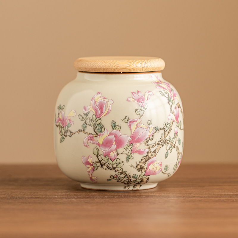 Bình trà sứ Ru kiểu Trung Quốc, bình trà nhỏ cao cấp, bình đựng trà chống ẩm kín, bình rỗng, hộp quà đơn