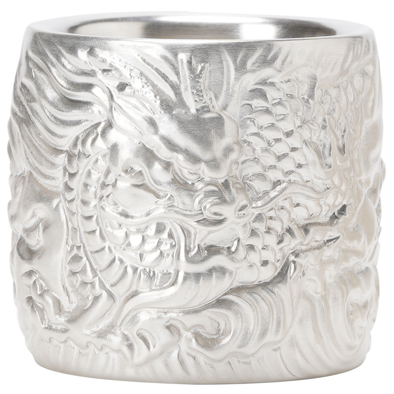 999 sterling bạc Sứ mạ bạc rồng phượng cốc chủ nhân cốc đơn cốc trà cao cấp cốc đôi Bộ trà Kung Fu cốc trà cốc trà