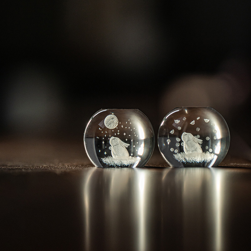 Bán buôn thỏ mặt trăng nhỏ thủy tinh có nắp đựng trà chơi Mochizuki Rabbit/tiền thỏ có nắp đậy ấm trà tử sa để phụ kiện trà đạo