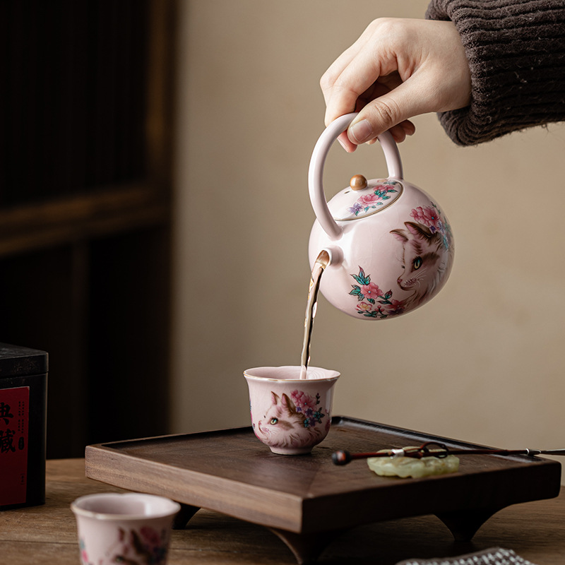 Ấm cầm xà đốt tre mèo hoa lò Fenru, ấm pha trà dung tích lớn, ấm đơn, bộ ấm trà gốm sứ có thể mở, hộp quà