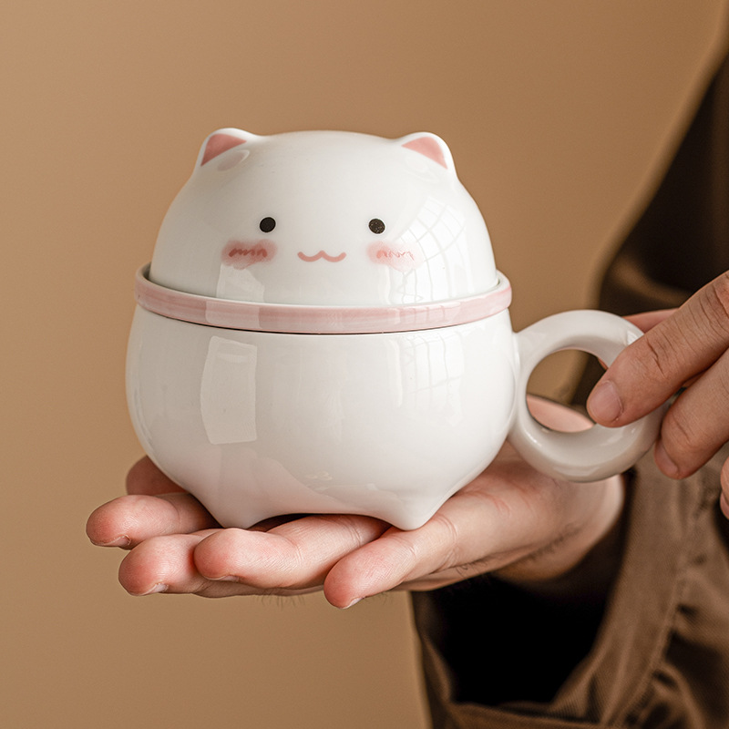 Cốc pha trà thỏ dễ thương cốc văn phòng tách trà chuyên dụng cho nữ cốc gốm sứ kiểu Trung Quốc có nắp