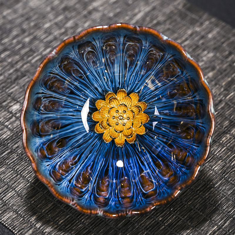 Cốc chủ nhân bằng bạc dát lò nung, cốc trà gốm sứ mạ vàng, bộ trà, chén trà, bát trà đơn, chén trà Kung Fu gia dụng, chén xây