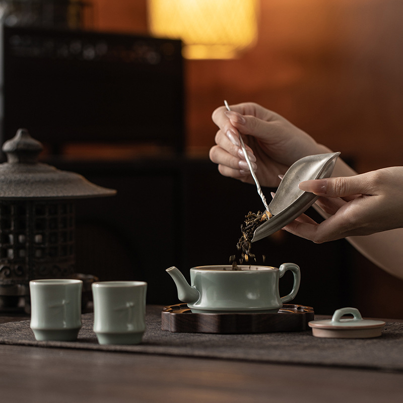 Màu xanh da trời như hồ, ấm trà bằng tre Ru kiln dùng trong gia đình, ấm pha trà không nứt, bộ ấm trà gốm kiểu Trung Hoa, ấm đơn, quà tặng.