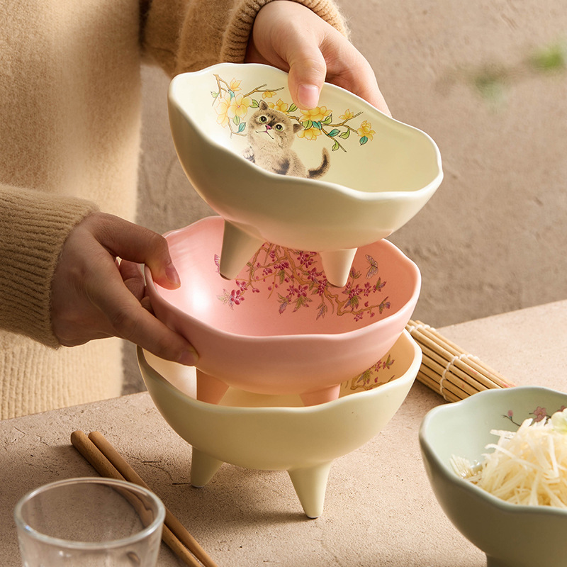 Đĩa ba chân Đĩa trái cây gốm Đĩa salad trái cây Đĩa bánh kẹo dùng trong phòng khách gia dụng Đĩa bánh kẹo Đĩa đựng hạt Đĩa rau lạnh