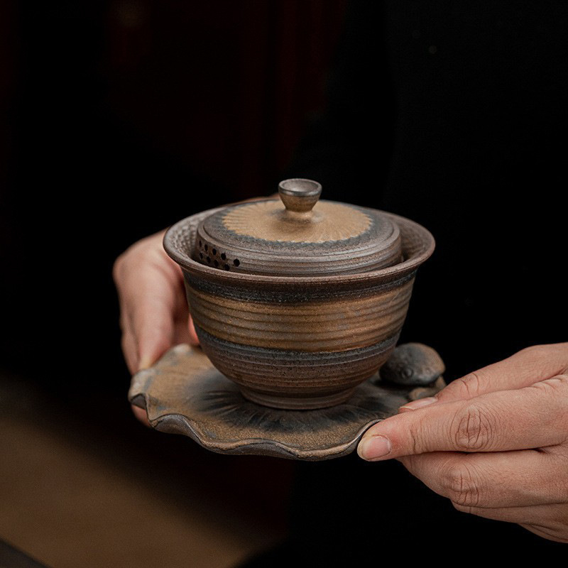 Bát đựng trà Kung Fu không nóng kiểu Nhật, bát pha trà cầm tay, bộ trà mạ vàng bằng gốm thô, nhà sản xuất bán buôn dụng cụ pha trà