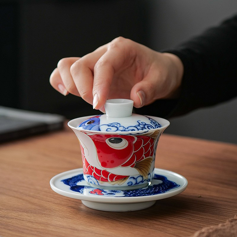 Xianglong Nafu móng ngựa ba cái nắp bát trà Kung Fu gốm sứ cao cấp một chiếc bát trà có nắp bộ trà không nóng bán buôn