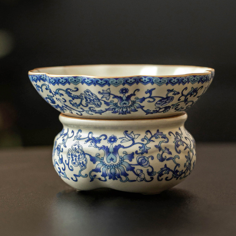 Lọc trà lọc trà gốm sứ Ru Kiln Phụ kiện bộ trà Kung Fu gia dụng Bộ lọc trà hoa sen xanh trắng