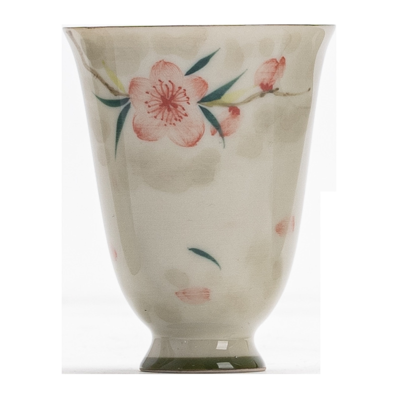 Cốc chủ nhân hoa đào vẽ tay, cốc trà, cốc trà gốm sứ một chân cao, cốc trà, bộ trà Kung Fu, hộp quà trà