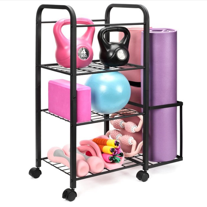 Kệ để đồ tập thể thao thảm tập yoga kệ để bóng rổ con lăn di động tạ kệ để đồ tập gym TBH98756