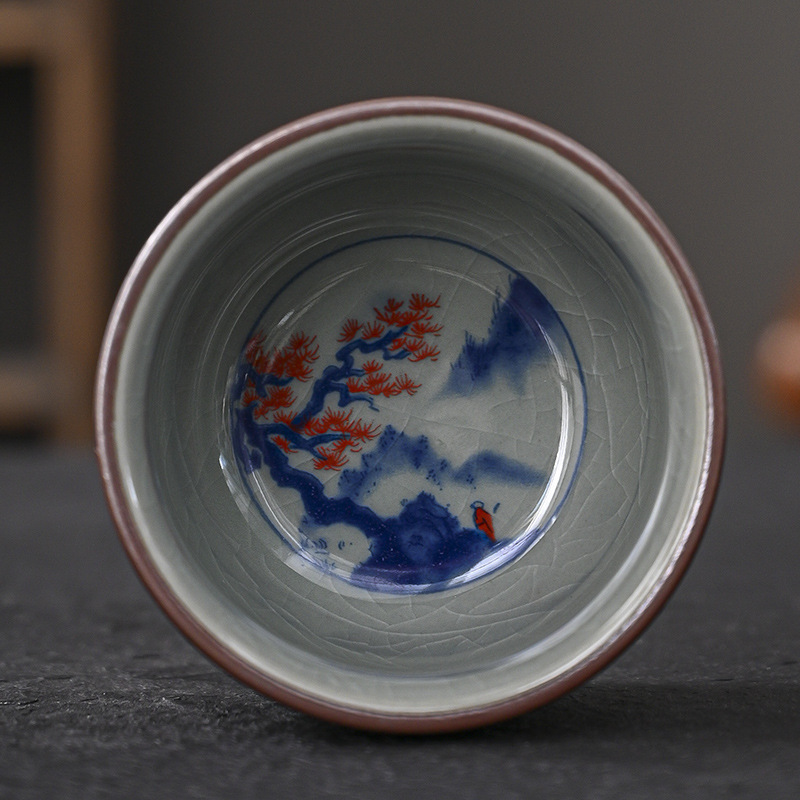 Cốc chủ nhân màu xanh và trắng, gốm cũ, đất sét, cành sen, trà, tách trà, cốc đơn, gốm sứ thủ công, cốc nước, bát trà