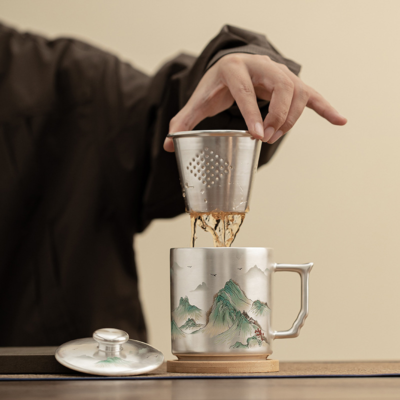 Hàng ngàn dặm giang sơn mạ bạc cốc văn phòng gia dụng cốc pha trà chuyên dụng cá nhân tách trà gốm lưu niệm