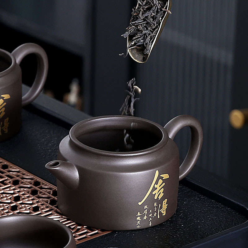 Bộ ấm trà công phu màu tím cát ấm trà gốm sứ đơn giản phòng khách văn phòng gia dụng khay trà hộp quà 2025