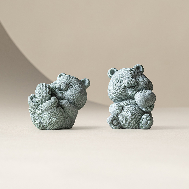 Đồ trang trí nhỏ sáng tạo gấu trúc bằng đá sa thạch xanh, đồ trang trí bàn trà gia đình thời thượng quốc gia, đồ trang trí cảnh quan bể cá