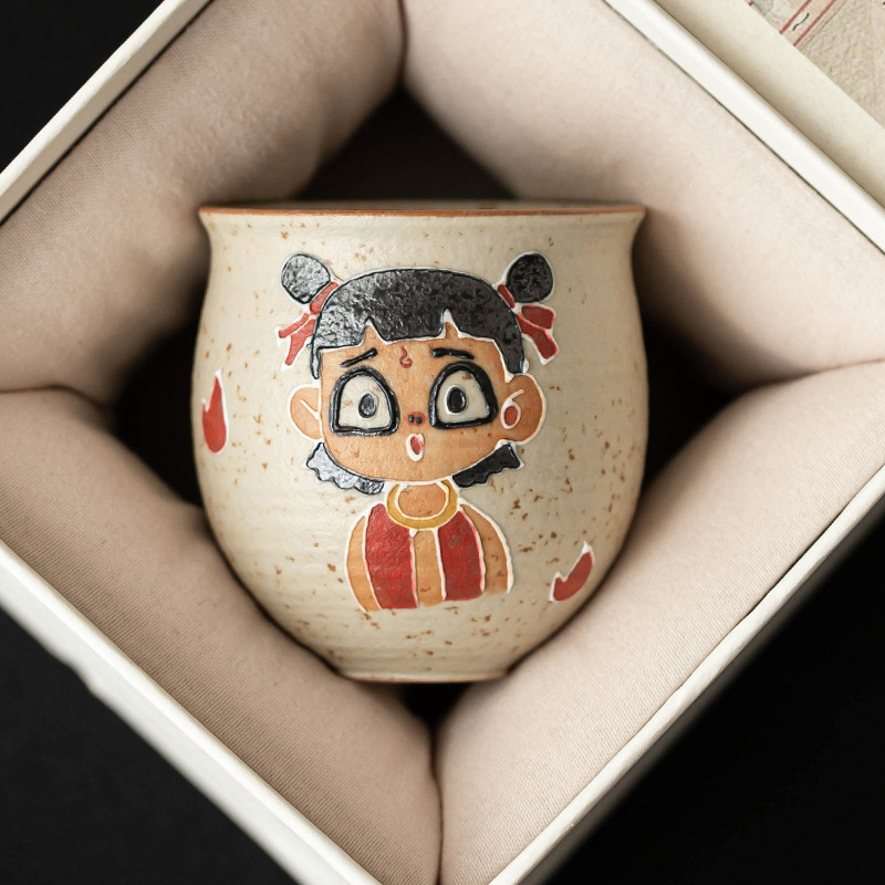 Cốc trà đen đá lửa trắng xanh cực chất, cốc chủ nhân, cốc Nezha Danyin sáng tạo gia dụng, cốc trà cao cấp quốc triều, quà tặng