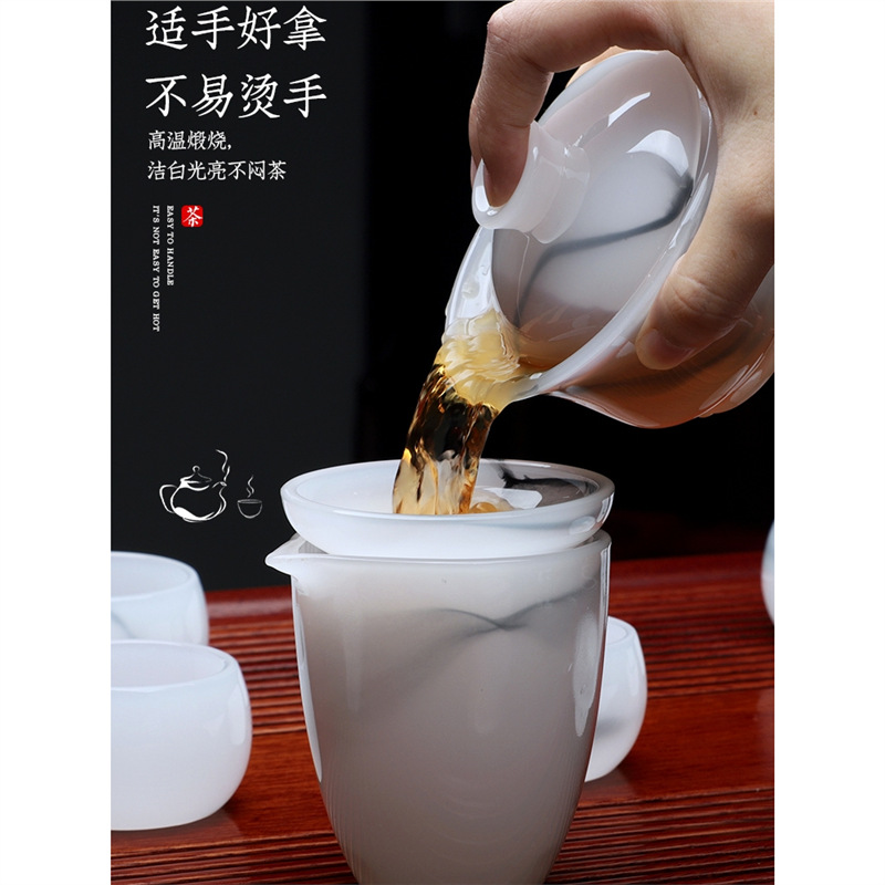 Bộ trà Kung Fu tráng men bằng sứ ngọc bộ 2024 bộ tách trà cao cấp gia dụng cao cấp sang trọng nhẹ kiểu mới bán buôn