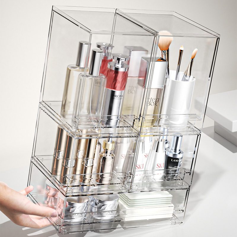 Hộp đựng mỹ phẩm để bàn trong suốt, ngăn kéo chống bụi dung tích lớn, giá đựng trang điểm, hộp hoàn thiện mặt nạ