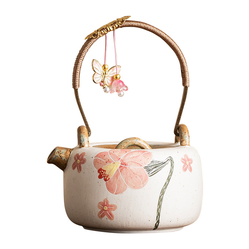 Ấm trà cao cấp màu xám thực vật, ấm cầm xà nâng hoa chuông, ấm đơn lọc chống bỏng, ấm đựng ấm